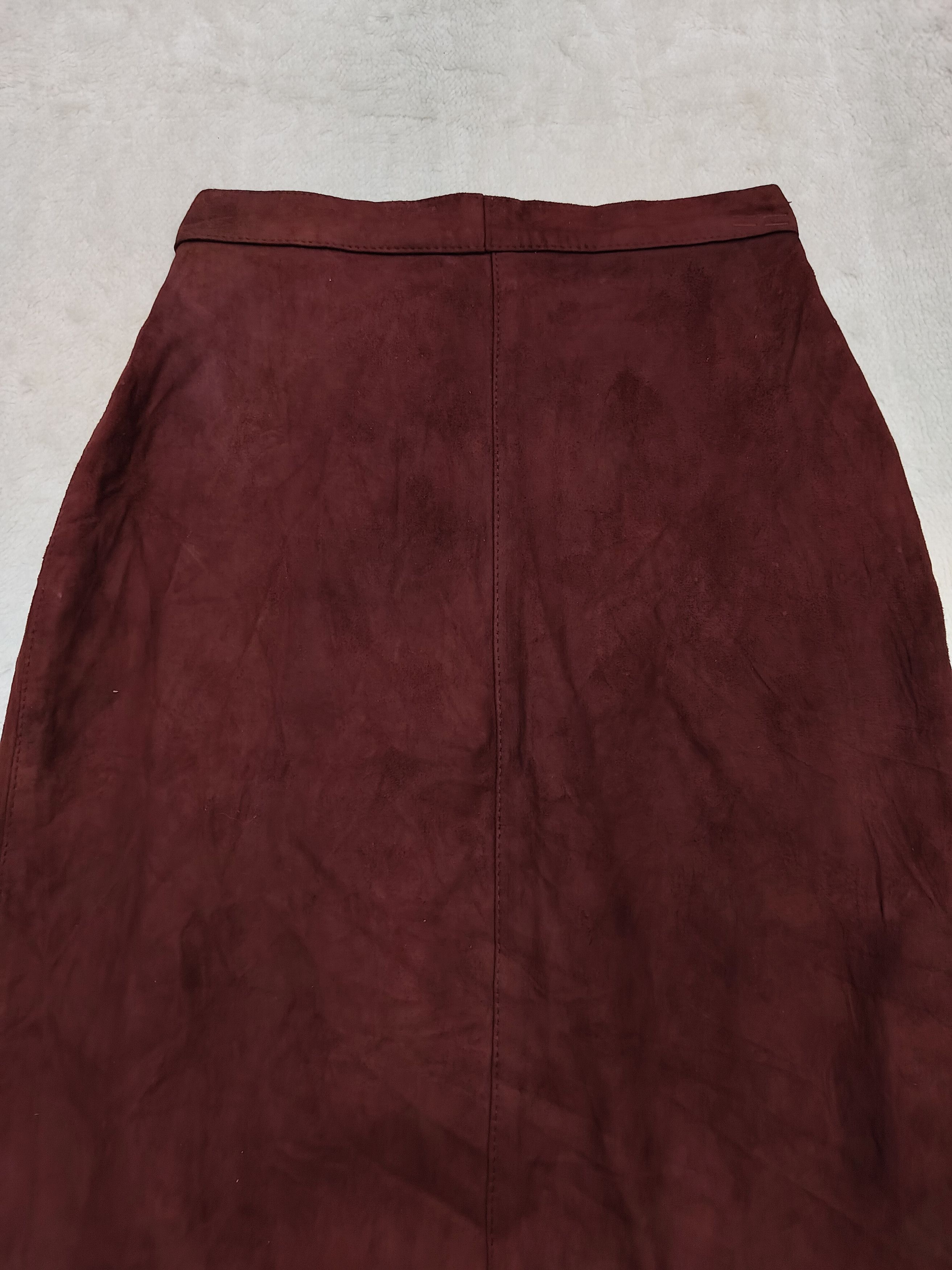 Vera Pelle 80s Zerbini -Vera Pelle Suede Maroon Knee Skirt Size 24" / US 00 / IT 34 - 2 Thumbnail