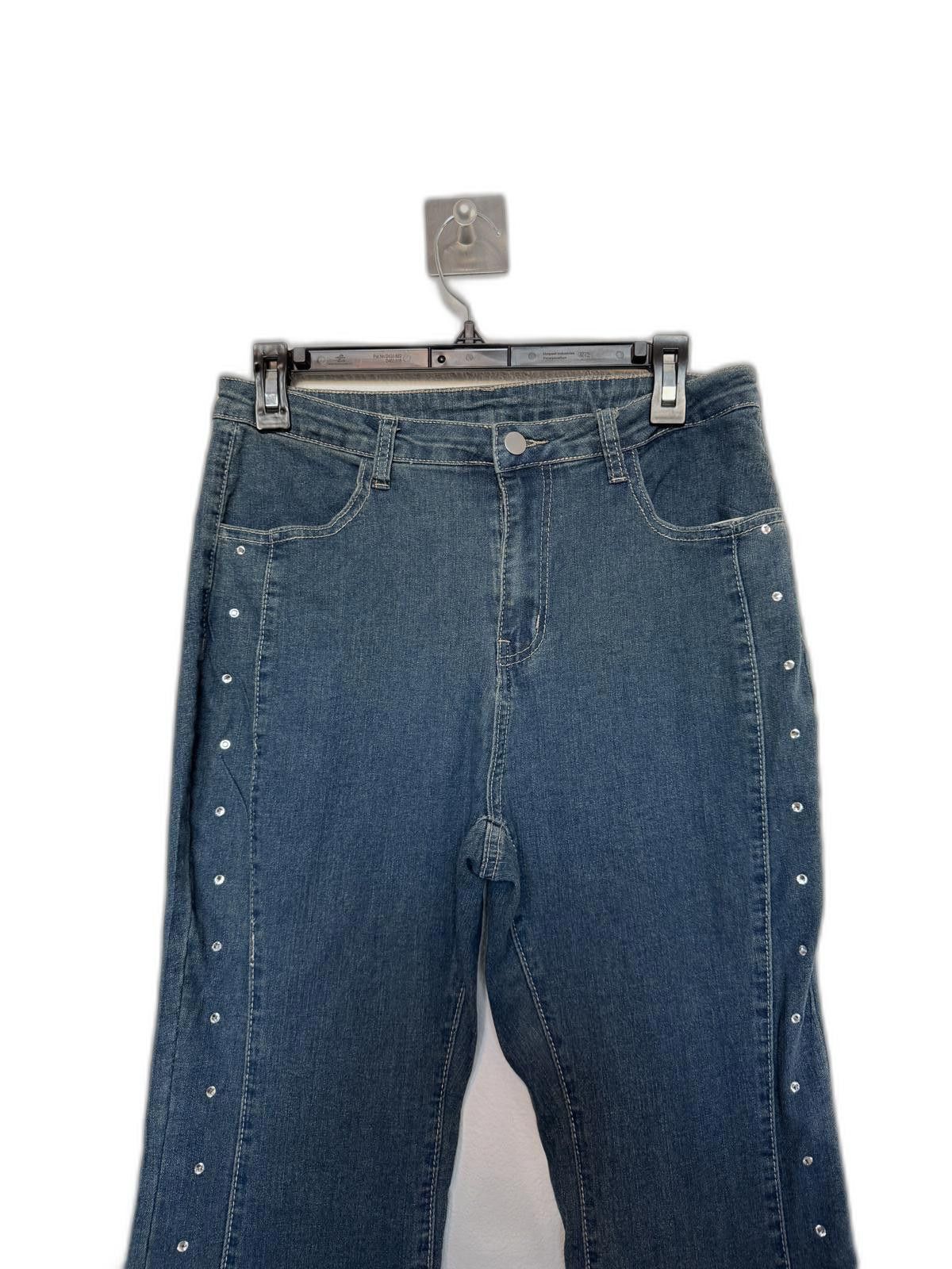 Designer Y2K High Waist Rhinestone studded Flared Jeans Size 32" / US 10 / IT 46 - 2 Thumbnail