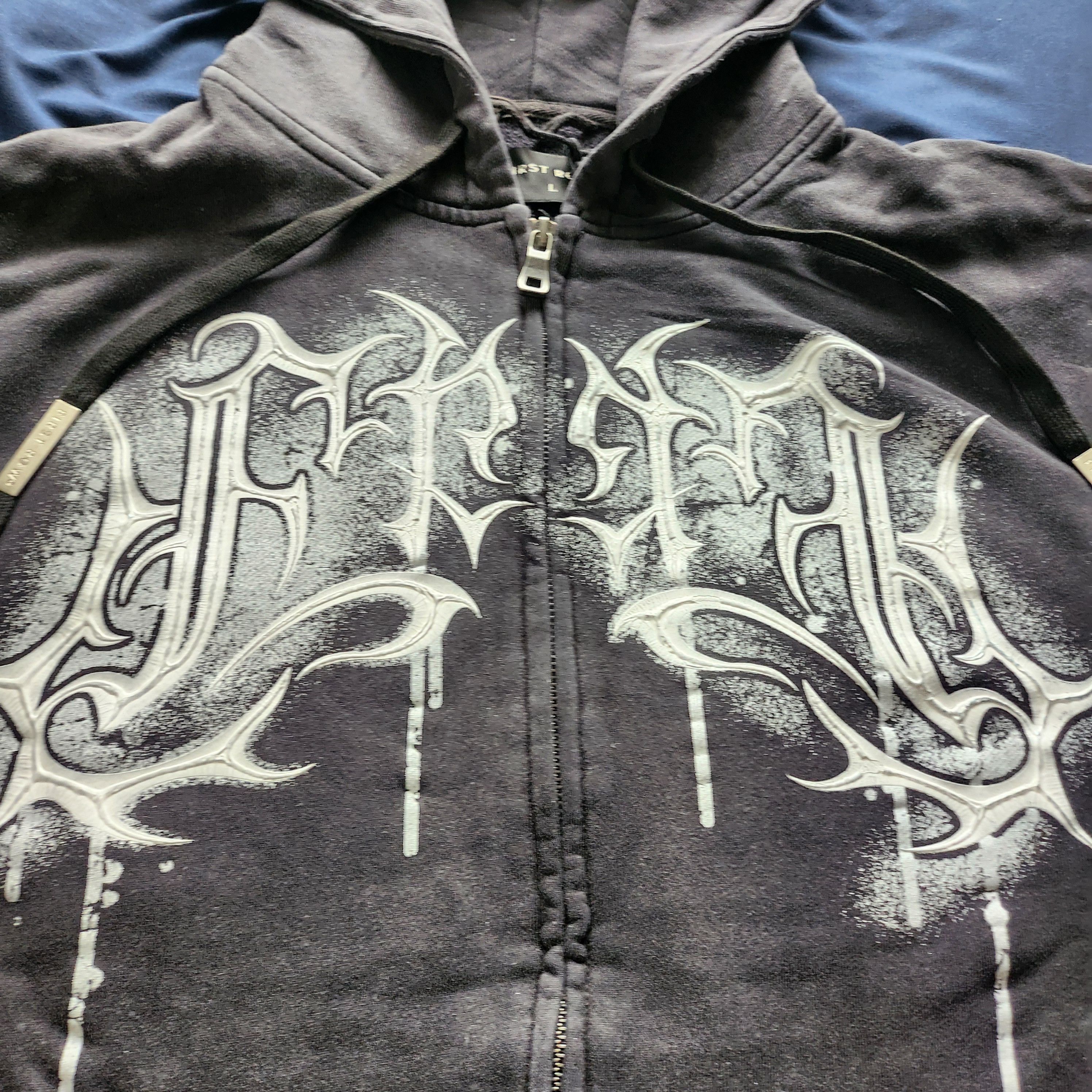 Other First Row Metallic Script Spray-Wash Zip-Up Hoodie Dark Grey Size US L / EU 52-54 / 3 - 11 Thumbnail