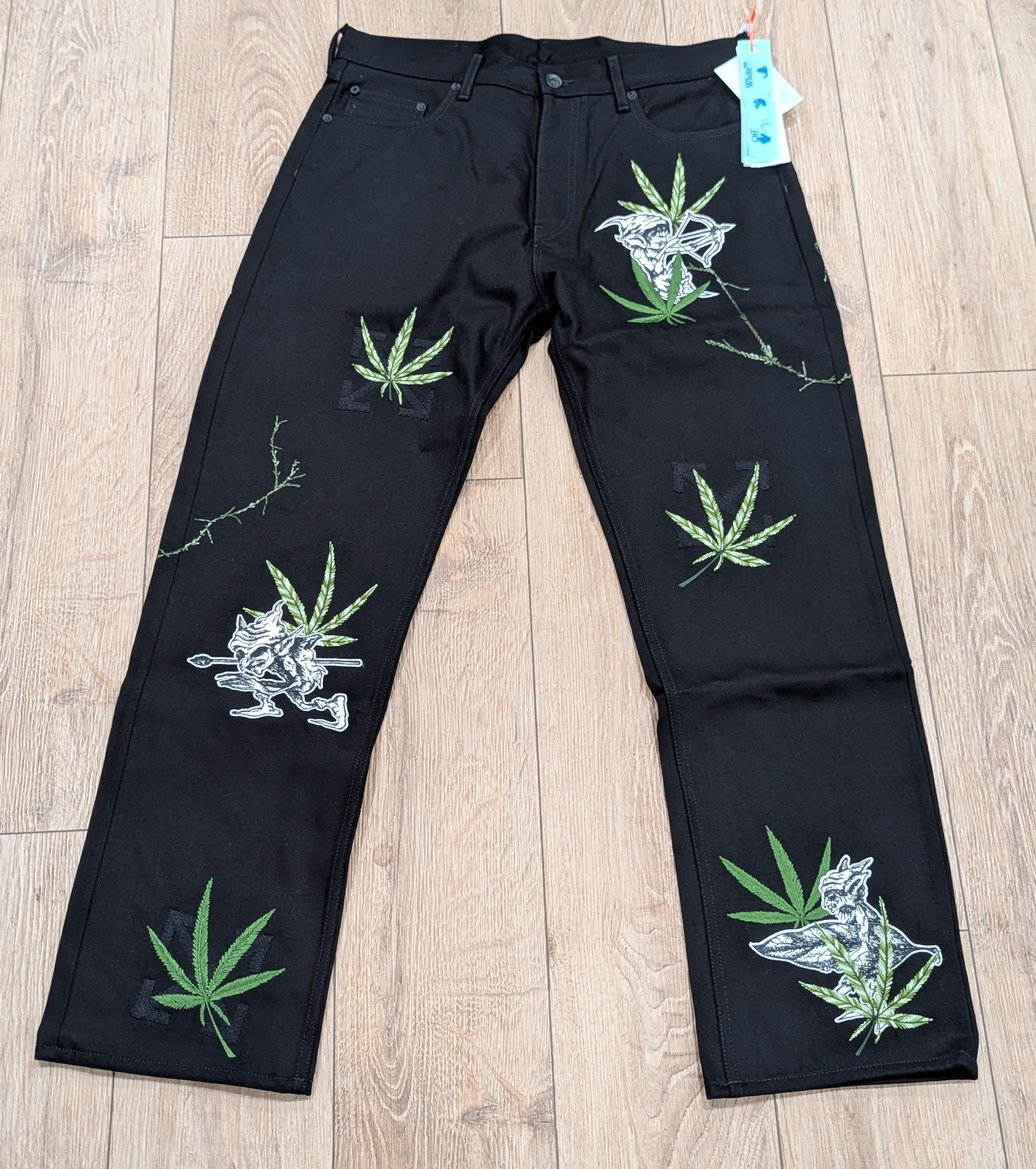Off-White OFF-WHITE Leaf Embroidered Logo Skate Fit Jeans Black 32 Size US 32 / EU 48 - 1 Thumbnail