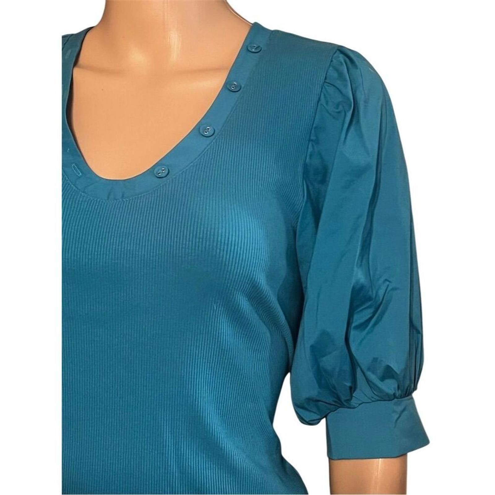Chicos Chico's Women's Puff-Sleeve Henley Top Blue S Casual NWOT Size S / US 4 / IT 40 - 4 Thumbnail