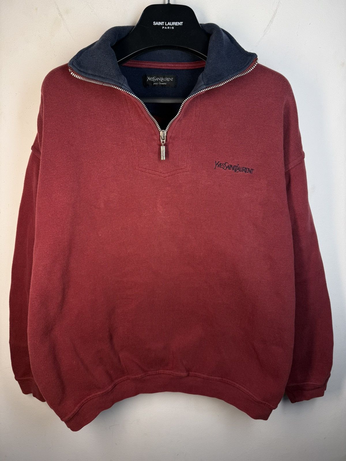 Yves Saint Laurent 90s YSL Sweatshirt 1/4 Quarter Zip Red Vintage Sweater Size US L / EU 52-54 / 3 - 17 Thumbnail