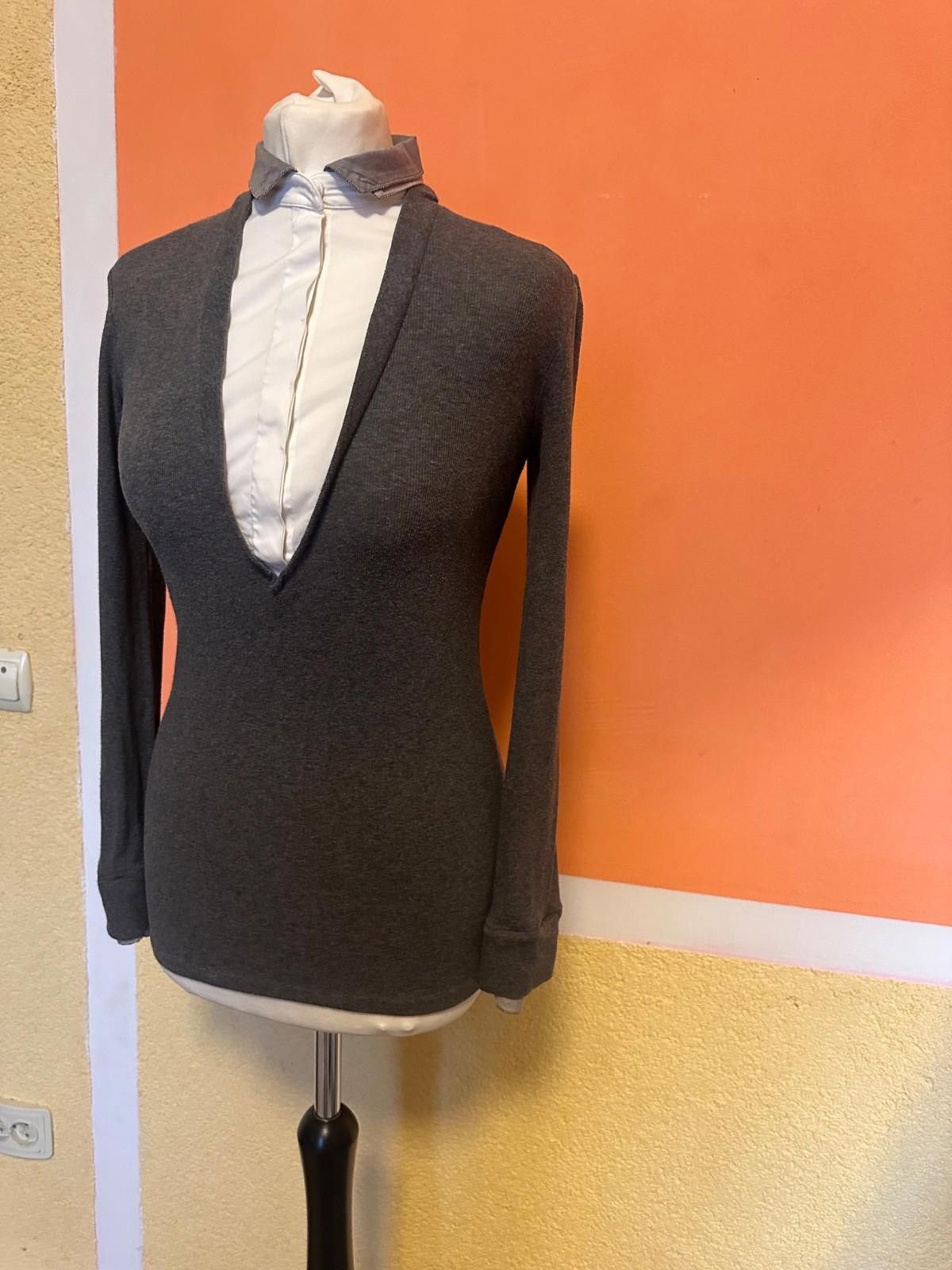Brunello Cucinelli Brunello Cucinelli Monili Gray V-Neck Long Sleeves Top SZ M Size M / US 6-8 / IT 42-44 - 3 Thumbnail