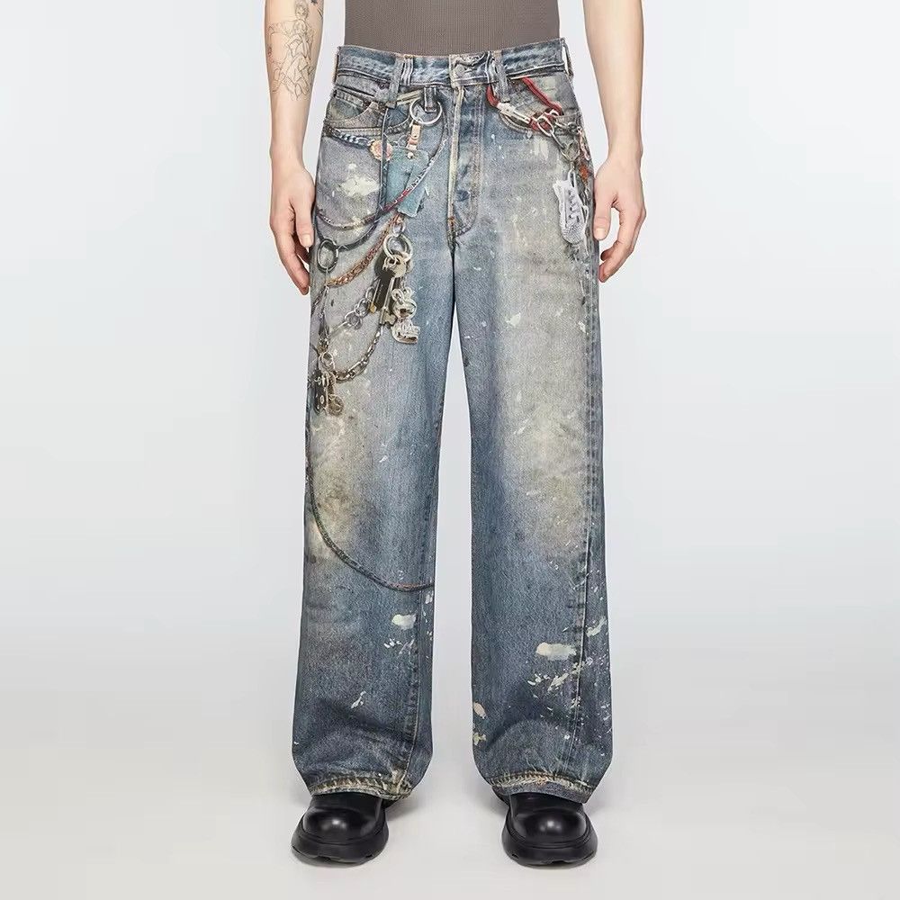 Designer Streetwear Skull Washed Gothic Baggy Pants Size US 30 / EU 46 - 1 Thumbnail
