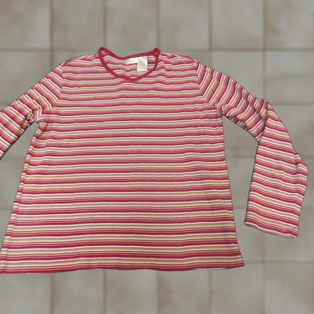 Vintage Bobbie Brooks Womens Sweater L Pullover V-Neck Red Striped Knit Acrylic Regular All Seasons Size L / US 10 / IT 46 - 1 Thumbnail