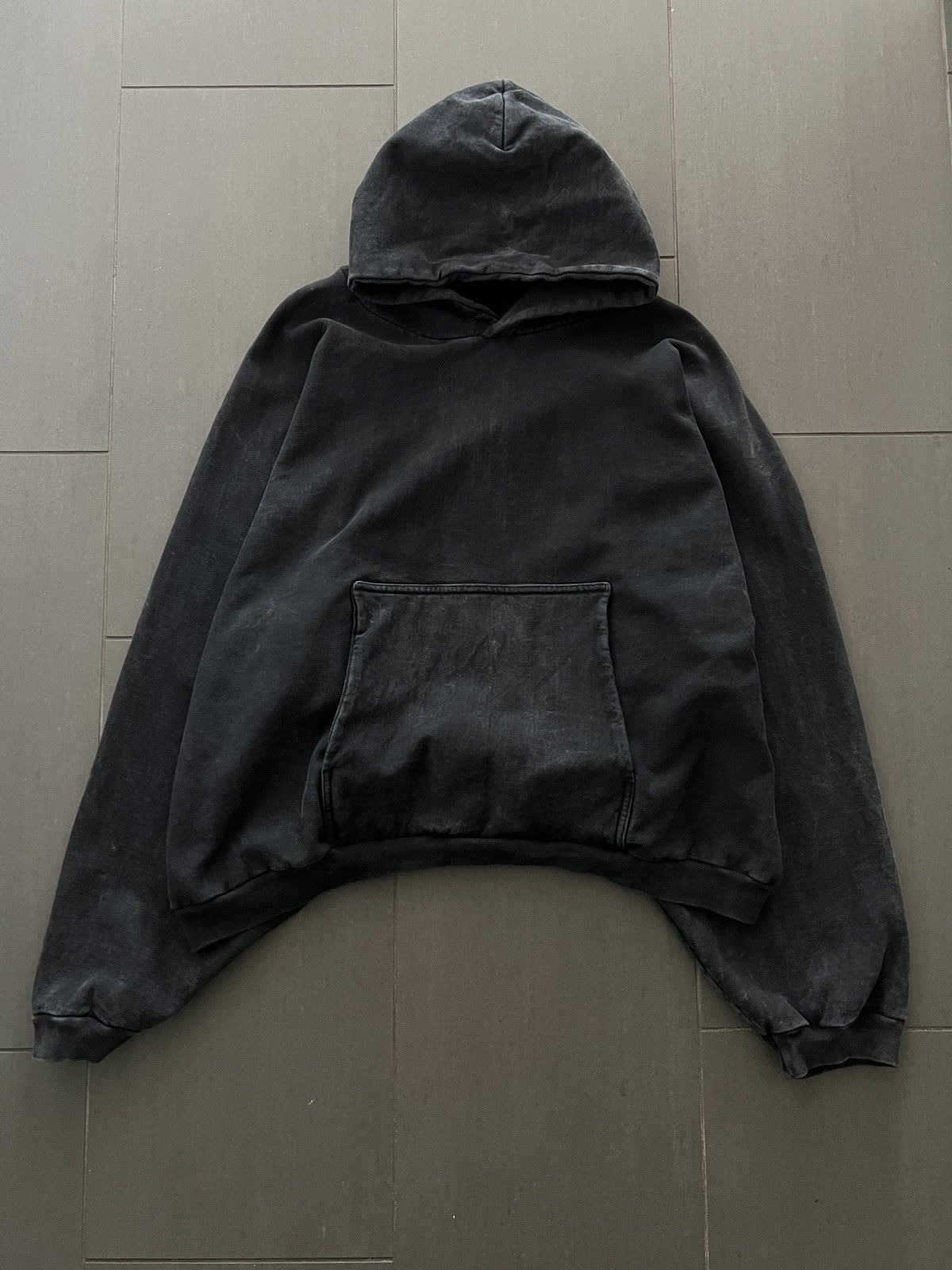 image of Blank Stone Washed Object Dyed Oversized Hoodie in Black, Men's (Size XL)