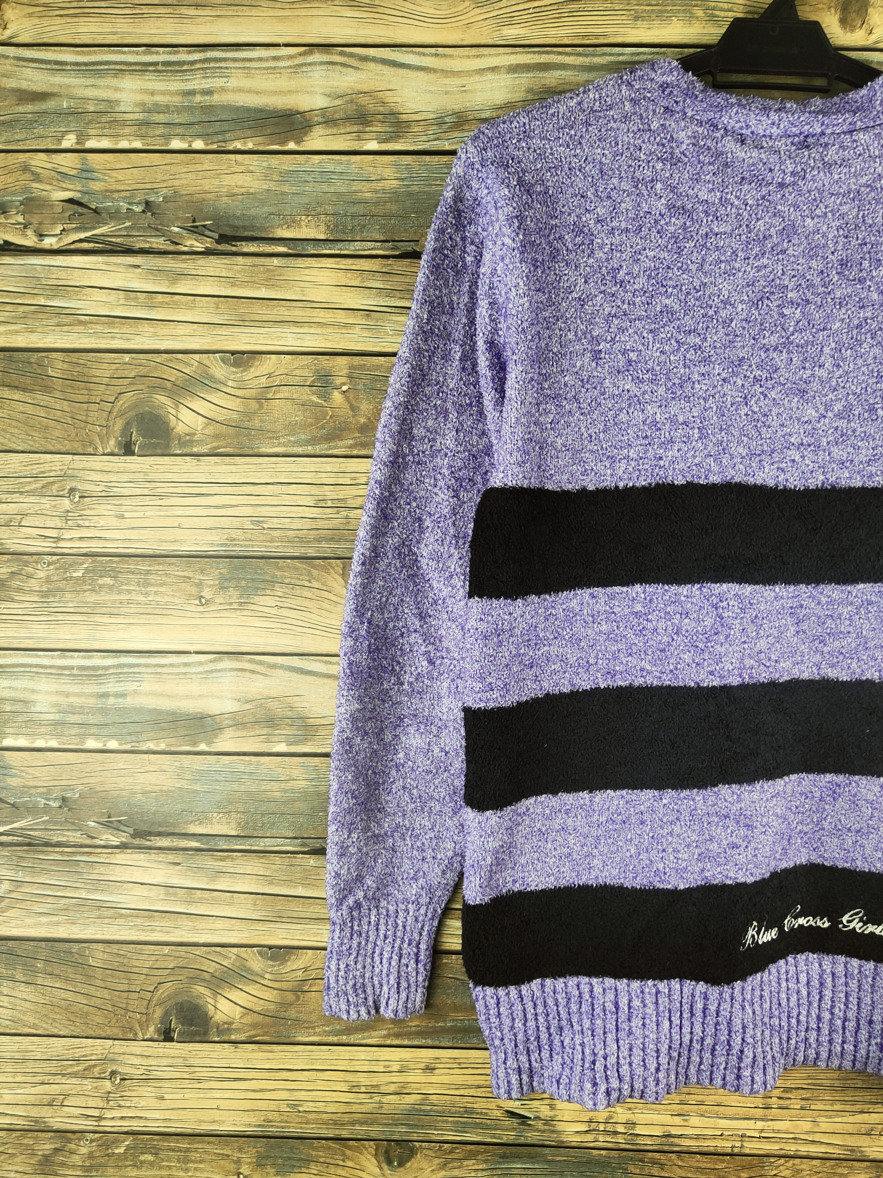 Japanese Brand DL Blue Cross Purple Black Knitwear Cardigan #46-910 Size L / US 10 / IT 46 - 9 Thumbnail
