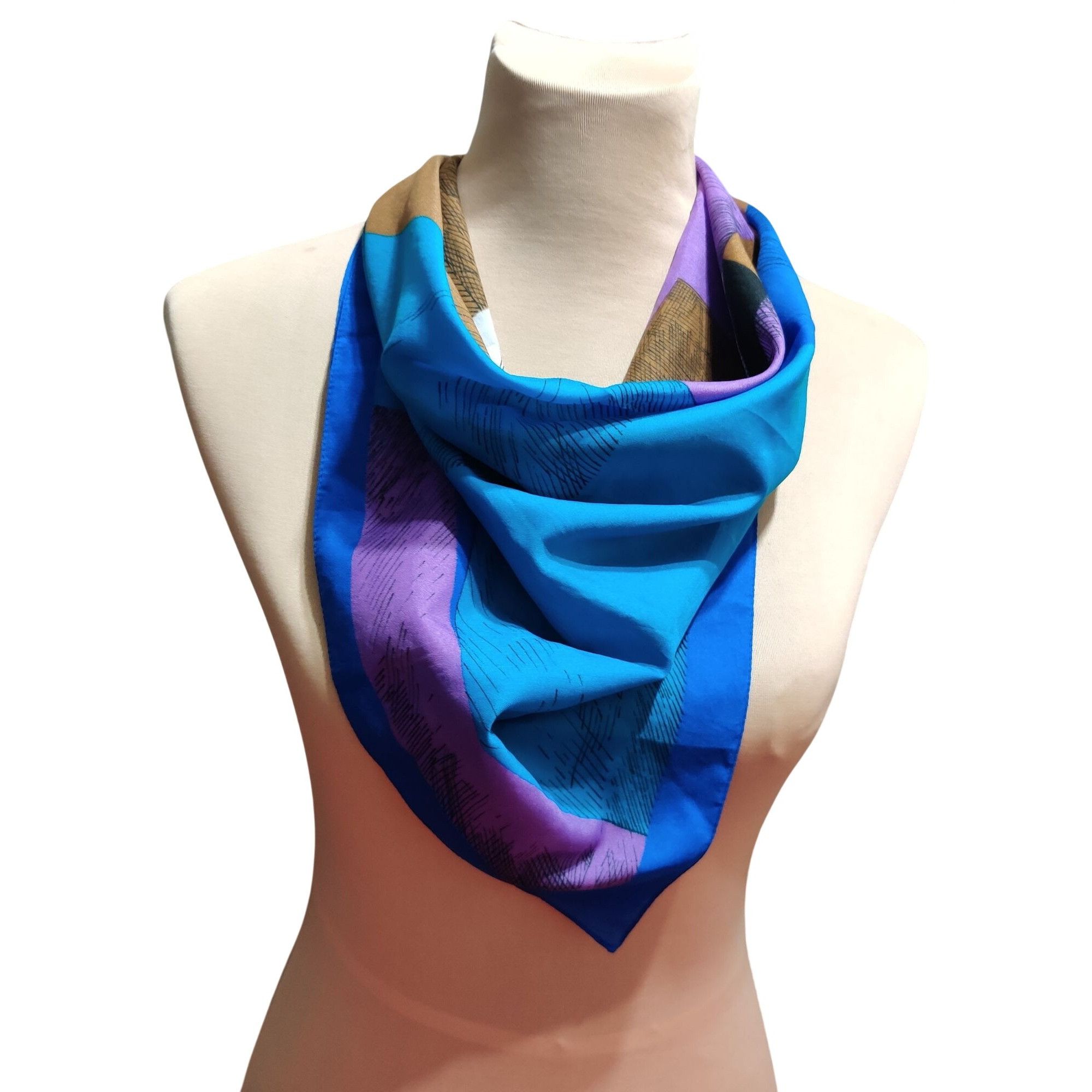 Vintage Womens Blue Abstract Geometric Square Scarf Italian Made Vin Size ONE SIZE - 4 Thumbnail