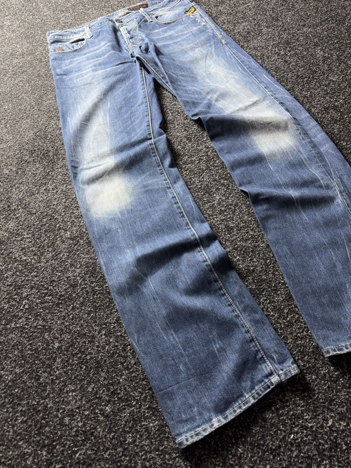 G-Star Vintage 00s G-Star Raw Distressed Light Wash Tapered Jeans Size US 33 - 2 Thumbnail