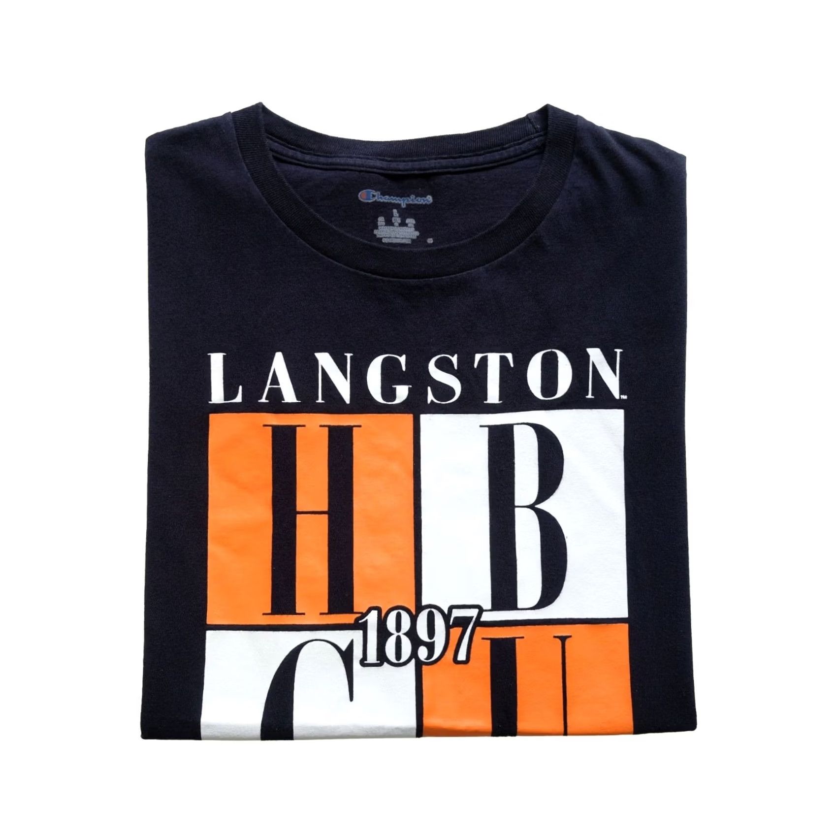 Champion VINTAGE Champion T-Shirt Blue Graphic Print Men L Crew Neck Short Sleeve Langston University HBCU RETRO 90s style Size US L / EU 52-54 / 3 - 2 Thumbnail