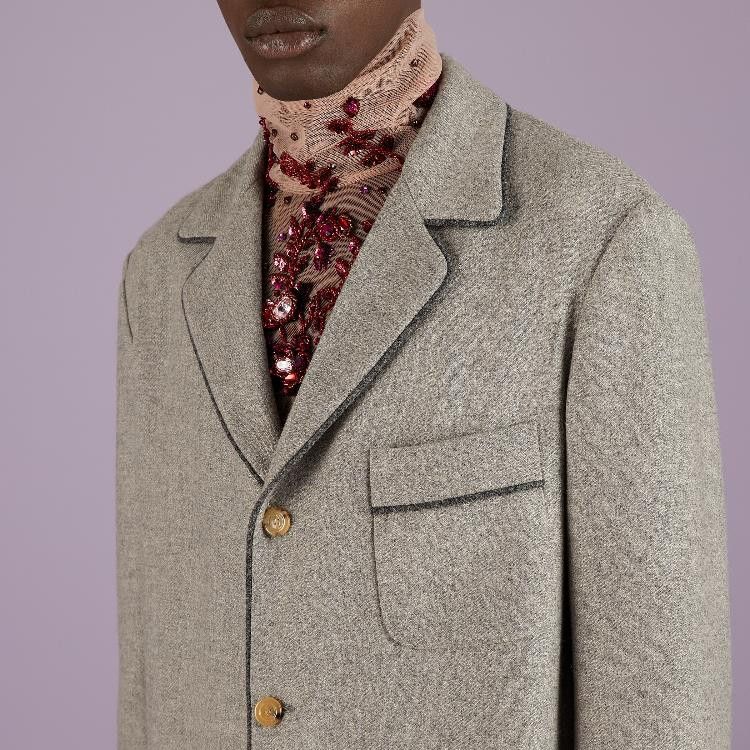 Gucci o1s1wg110225 Light Cashmere Twill Formal Jacket Light Grey Size US L / EU 52-54 / 3 - 3 Thumbnail