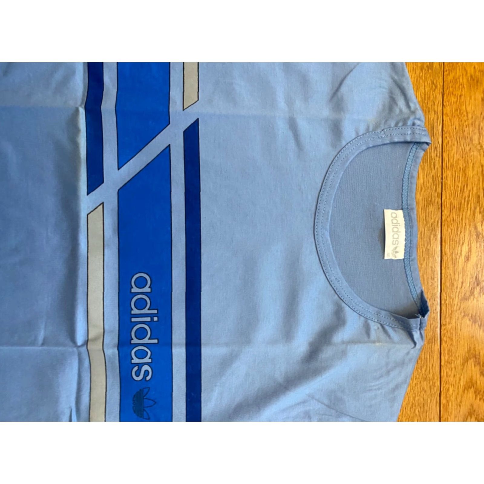Adidas VINTAGE Adidas Trefoil Double-Sided T-Shirt Unisex Adults Size 40 Blue 80s - (Note: Adjusted for clarity) Size US L / EU 52-54 / 3 - 4 Thumbnail