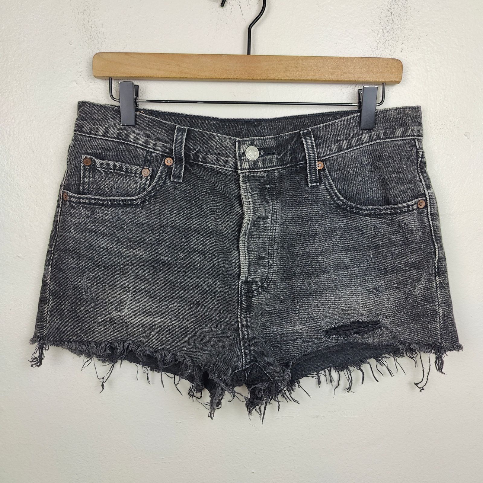 Levi's Levis 501 Original Shorts Womens 29 Trashed Black Distressed Size 29" - 1 Thumbnail