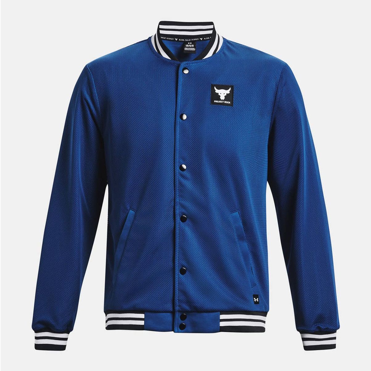 image of Under Armour Project Rock Mesh Varsity Blue Jacket Mens Lrg (Size Large)