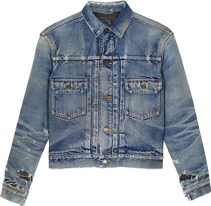 Saint Laurent Paris o1bcso1str0924 Destroyed Jacket in Blue Size US S / EU 44-46 / 1 - 1 Thumbnail