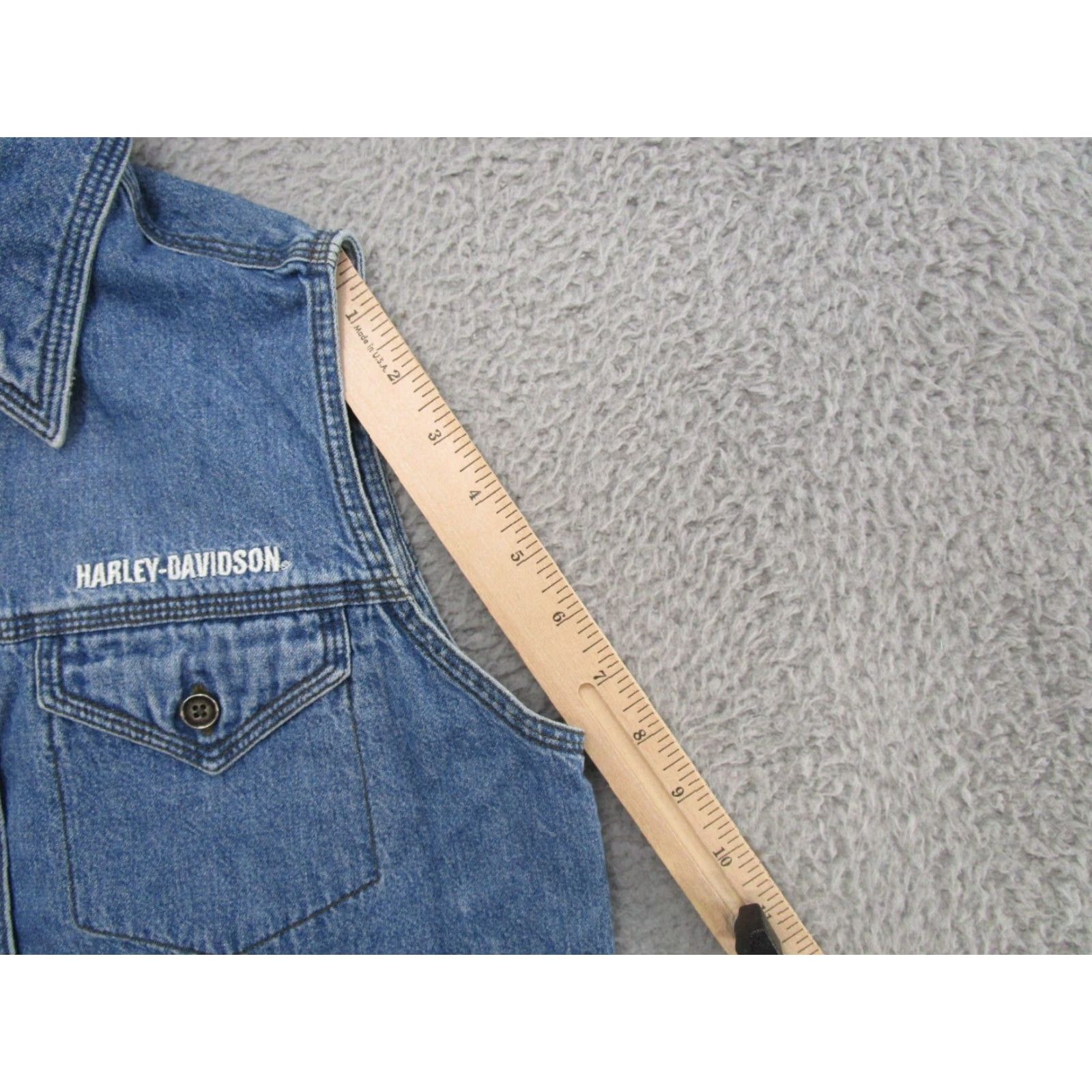 Harley Davidson VINTAGE Harley-Davidson Denim Vest Men's Size S Double Sided Motorcycle Bomber Jacket Size US S / EU 44-46 / 1 - 7 Thumbnail