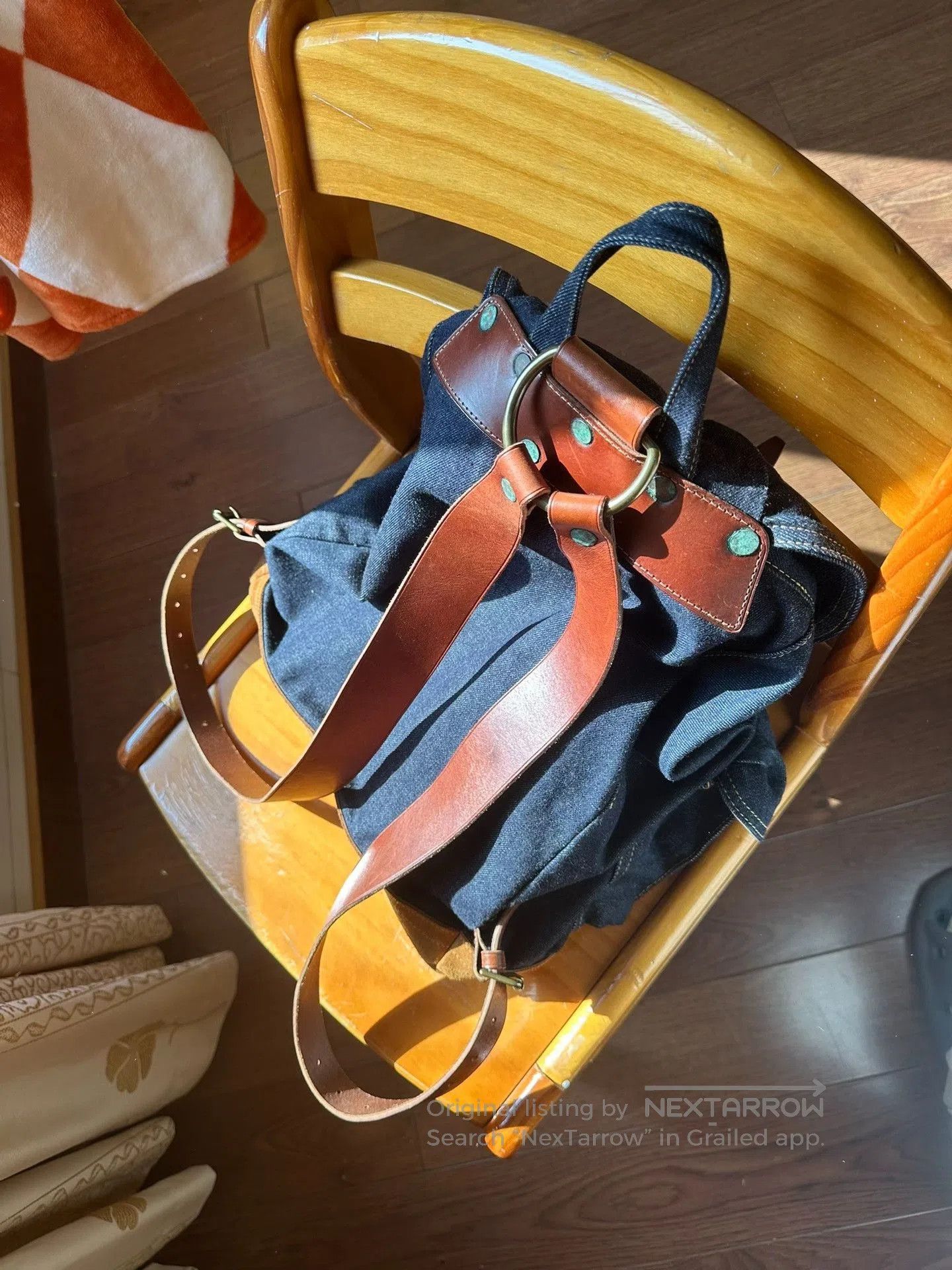 Vintage Leather Strapped Black Backpack. Size ONE SIZE - 3 Thumbnail