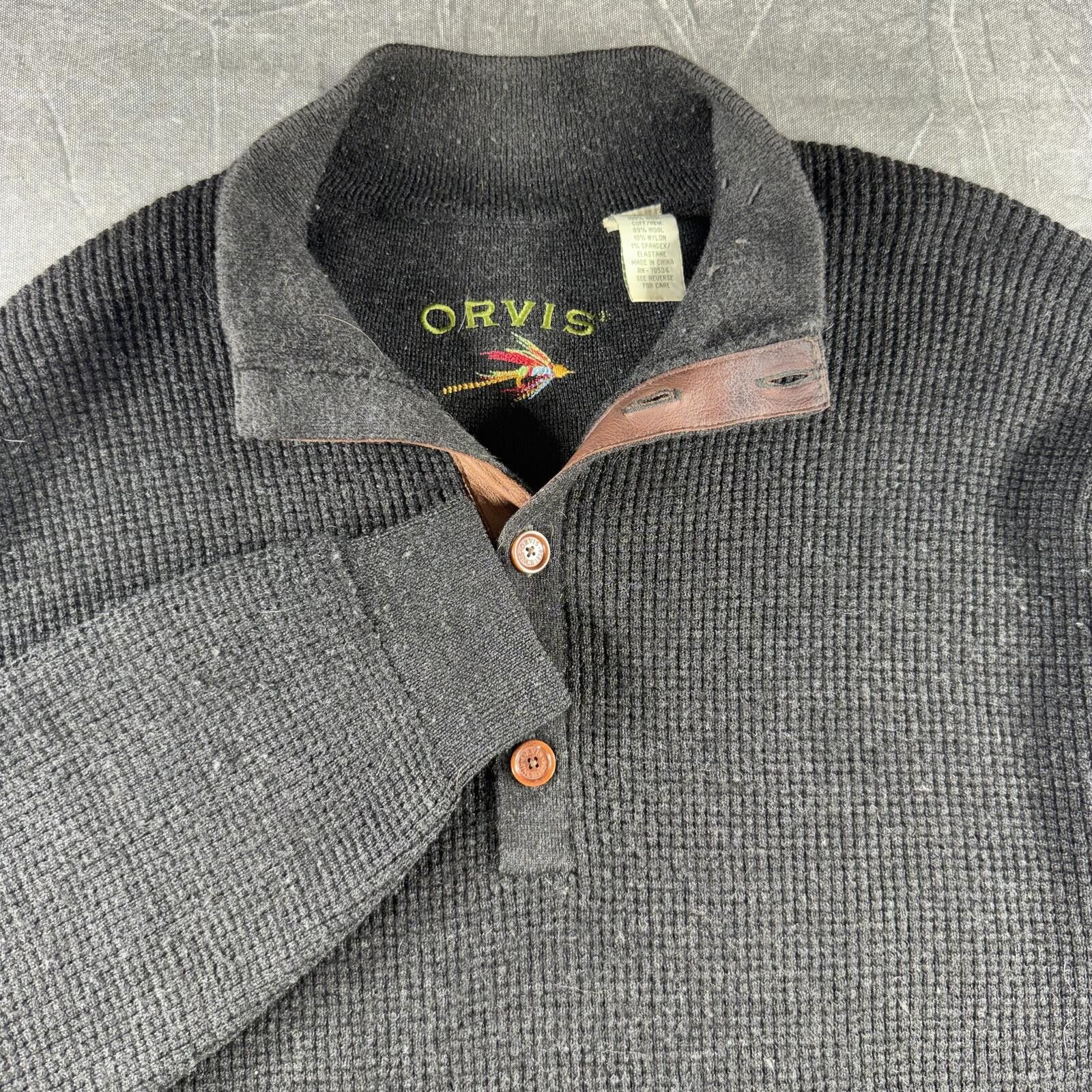 Orvis Orvis Sweater Men's L Black 100% Wool Quarter Button Size US L / EU 52-54 / 3 - 1 Thumbnail