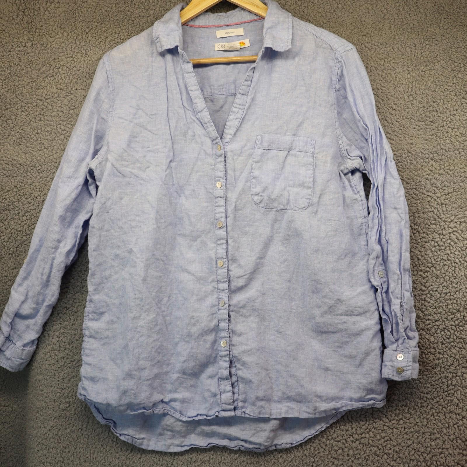 Other C&C California Shirt Women Medium Blue Linen Long Roll Tab Size M / US 6-8 / IT 42-44 - 1 Thumbnail