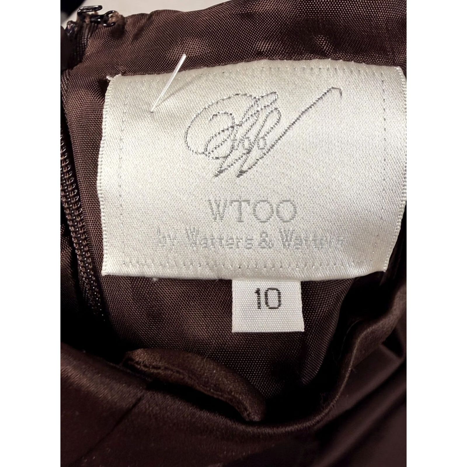 Vintage WTOO Dress 10 Brown Satin Sweetheart Maxi A-Line Bridesmaid Gown Formal Womens Size L / US 10 / IT 46 - 2 Thumbnail