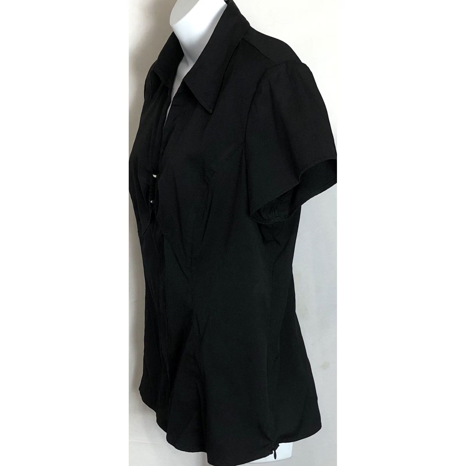 Style & Co Style Co top 14 Blk short sleeve buckle empire button up collar capsule modest Size XL / US 12-14 / IT 48-50 - 2 Thumbnail