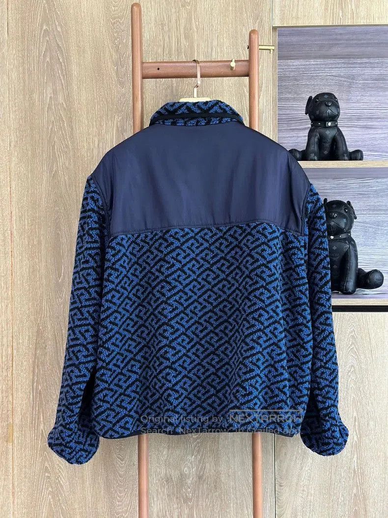 Versace VERSACE Blue Stand-Collar Fleece Jacket. Size US L / EU 52-54 / 3 - 4 Thumbnail