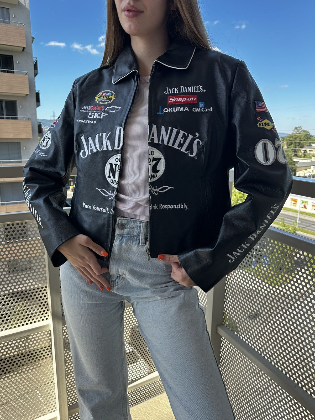 Other Leather Vintage 90s Jack Daniels Racing Jacket Size L / US 10 / IT 46 - 1 Thumbnail
