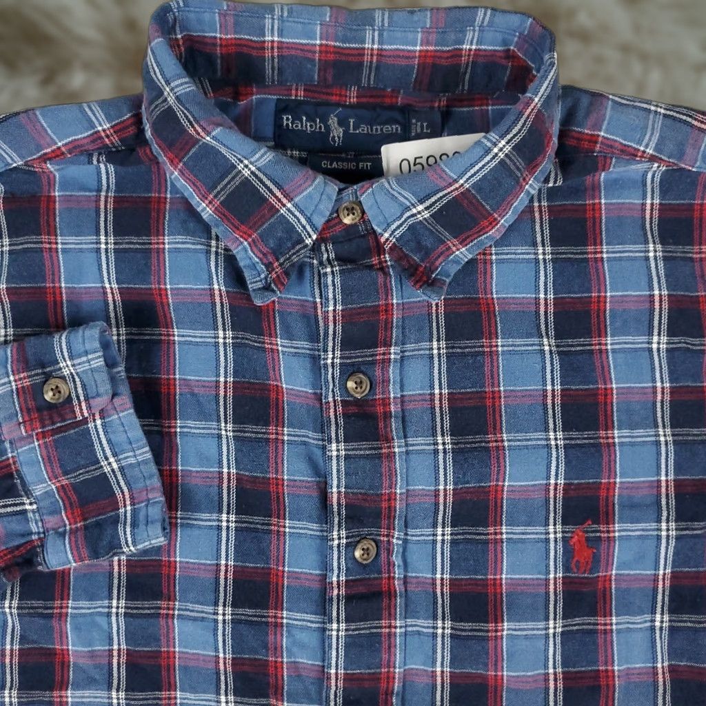 Ralph Lauren Ralph Lauren Shirt Large Blue Plaid Long Sleeve Button-Up Cotton Casual Mens Size US L / EU 52-54 / 3 - 1 Thumbnail