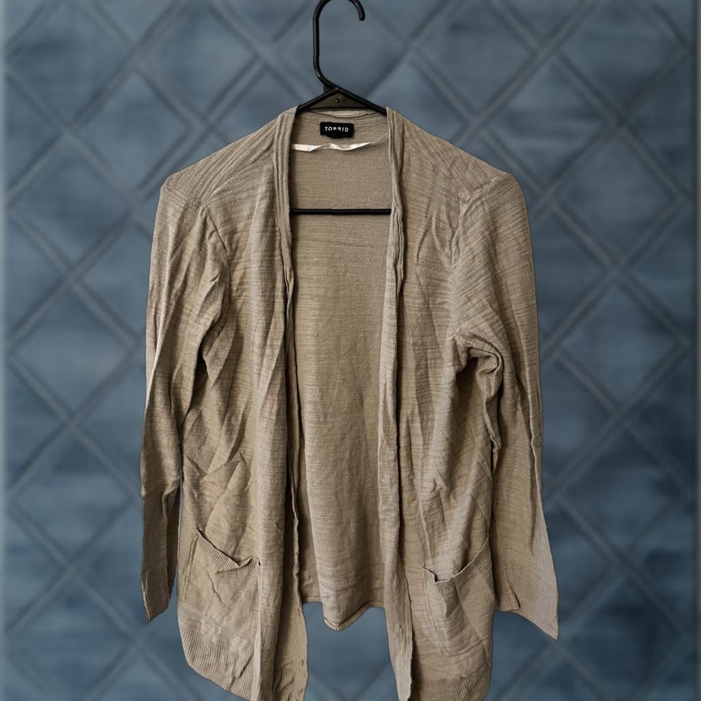 Torrid Torrid Cardigan Sweater Women 0X Plus Size Open Front with Pockets Dolman Sleeve Brown Beige Knit Cotton Rayon Size XL / US 12-14 / IT 48-50 - 1 Thumbnail
