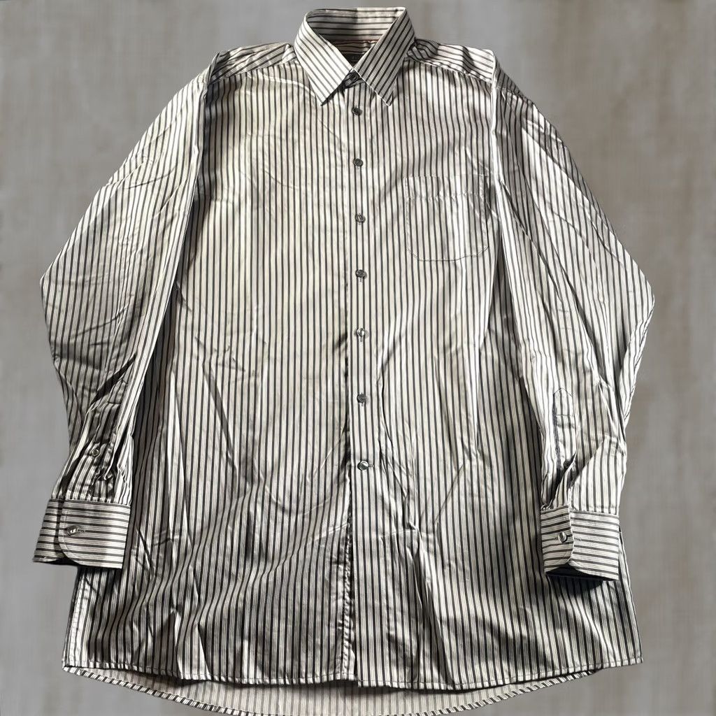 Eton VINTAGE? No. Eton Gray Black Stripe 100% Cotton Long Sleeve Dress Shirt Mens 16.5 42 Shirt Business Formal Mens Size 46R - 1 Thumbnail
