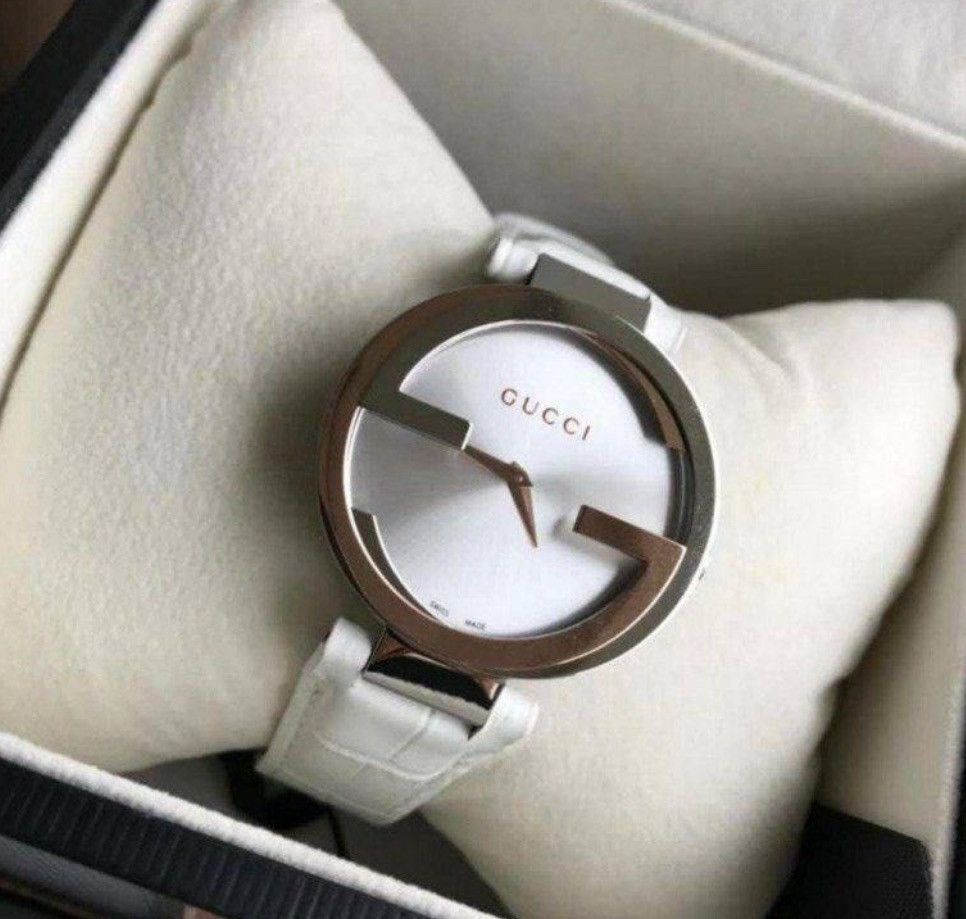 Gucci Interlocking 37Mm Watch Ya133303  Silver Quartz Dial in White, Women's
