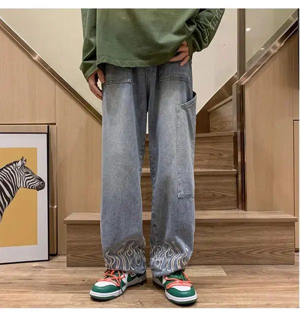 Other Loose Straight Jeans Fire Embroidery Size US 34 / EU 50 - 3 Thumbnail