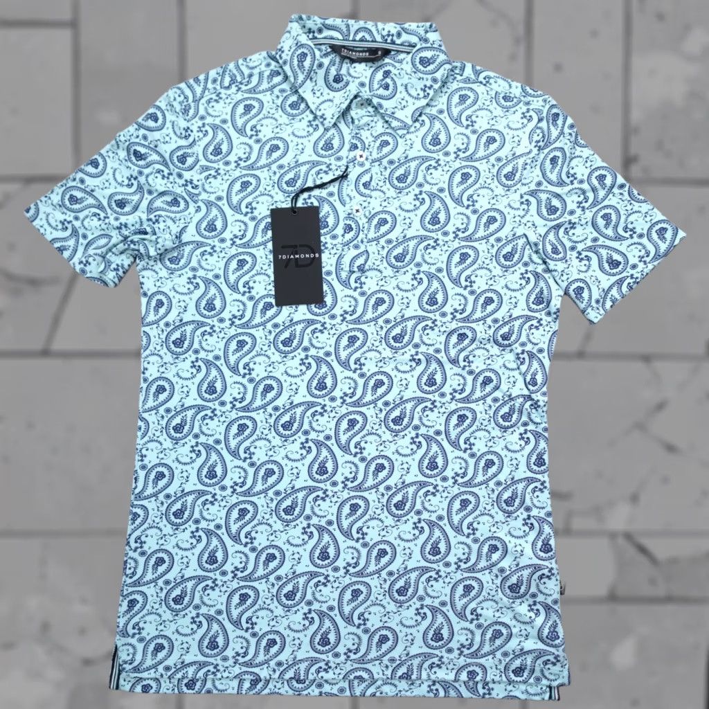 Vintage 7 Diamonds Polo Shirt Blue Paisley Wicking Stretch Size S Mens Polo Shirt Size US S / EU 44-46 / 1 - 1 Thumbnail