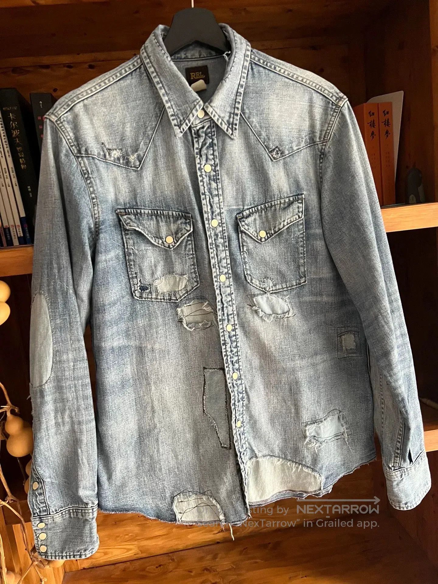 RRL Ralph Lauren rrl distressed denim long sleeve shirt. Size US M / EU 48-50 / 2 - 2 Thumbnail