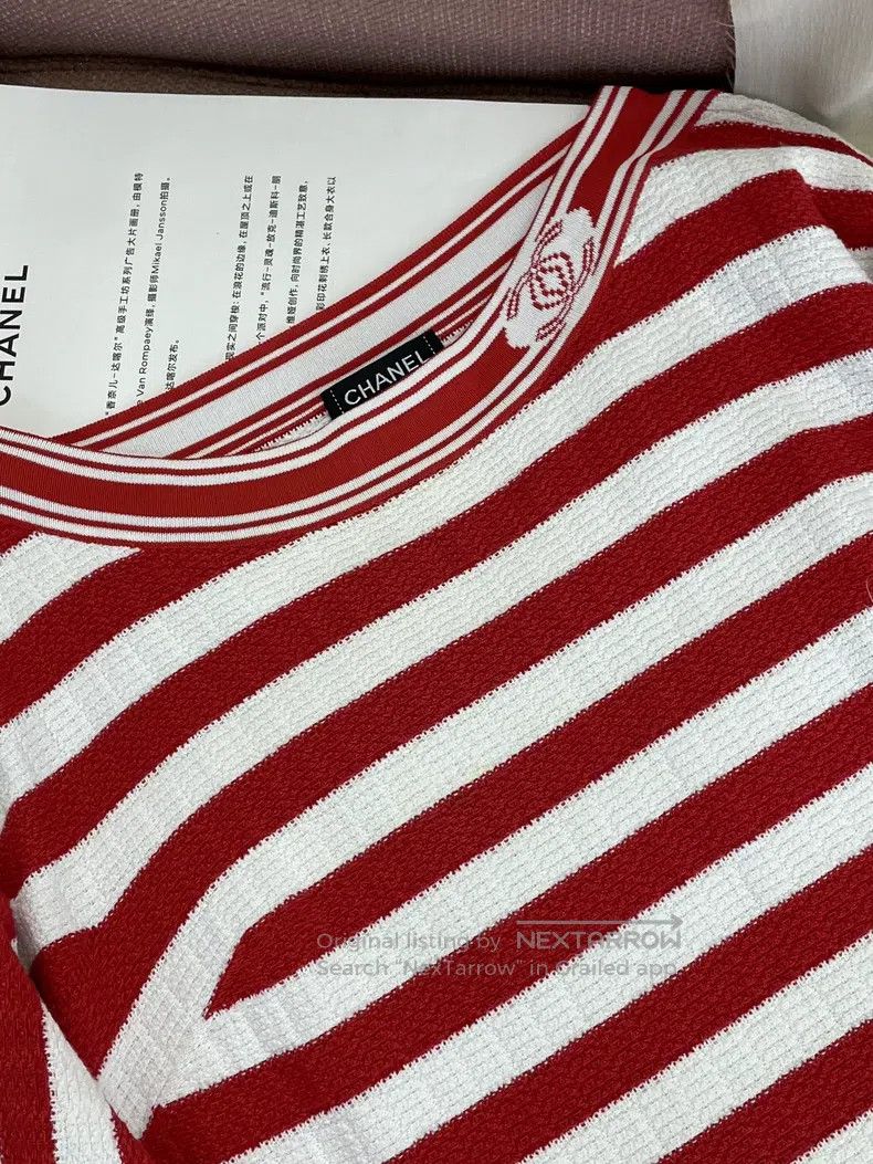 Chanel Chanel 19P Red Double C Striped Knitted Short Sleeve Size M / US 6-8 / IT 42-44 - 2 Thumbnail