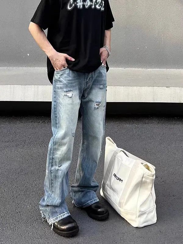 Japanese Brand VIBE Street wash ripped straight leg bootcut jeans Size US 33 - 7 Thumbnail