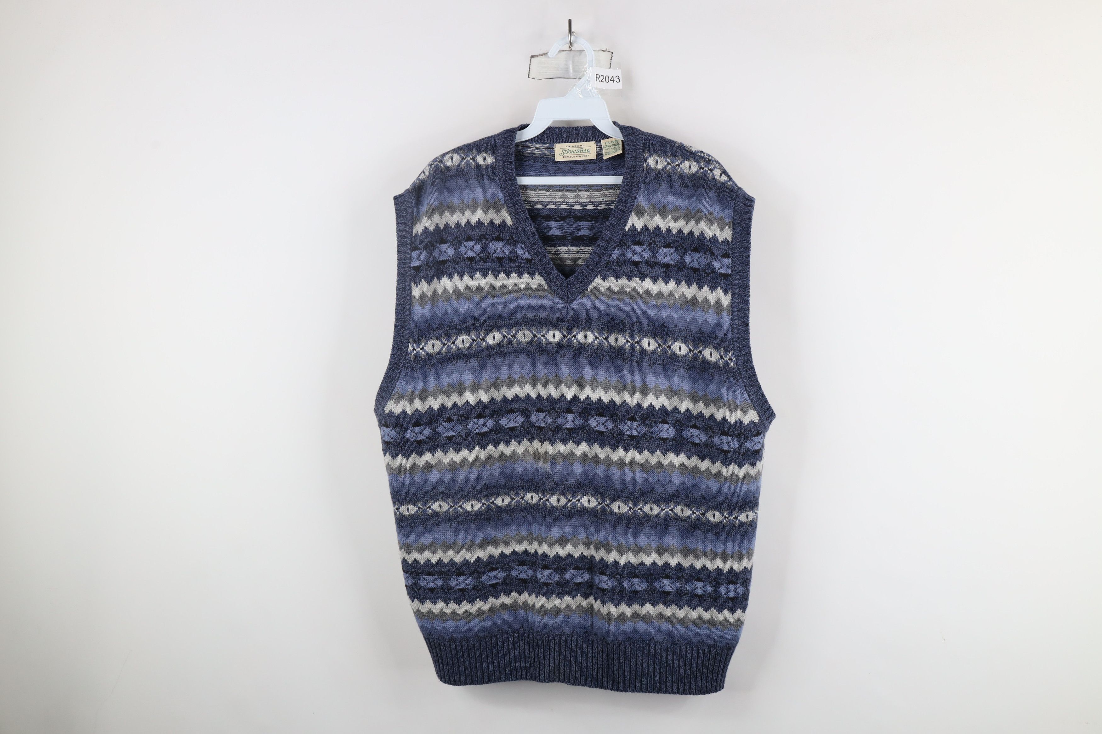 Vintage 90s Streetwear Cotton Knit V-Neck Sweater Vest Blue