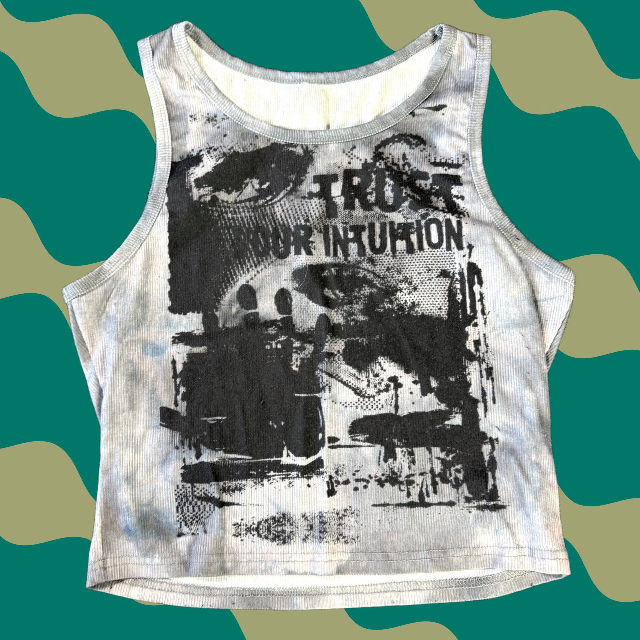 Vintage VINTAGE Tank Top M Gray Black Tie-Dye Sleeveless Grunge Punk Cropped Ribbed Y2k Women Size M / US 6-8 / IT 42-44 - 1 Thumbnail