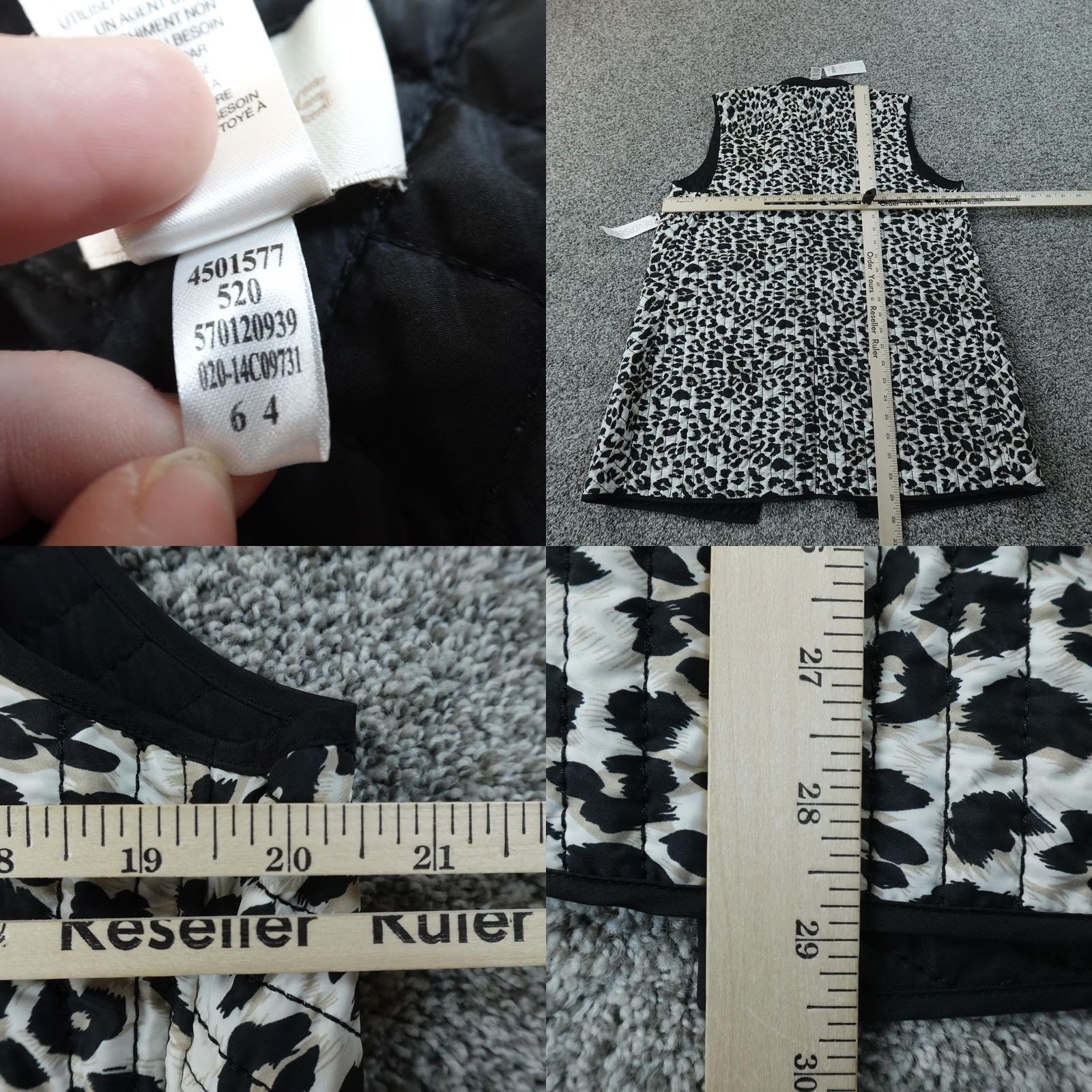 Vintage Chicos Vest Womens Black Leopard Quilted Reversible Puffer Coat Mid Length Zip Insulated Lined Polyester Casual Travel Mens? Size XS / US 0-2 / IT 36-38 - 8 Thumbnail