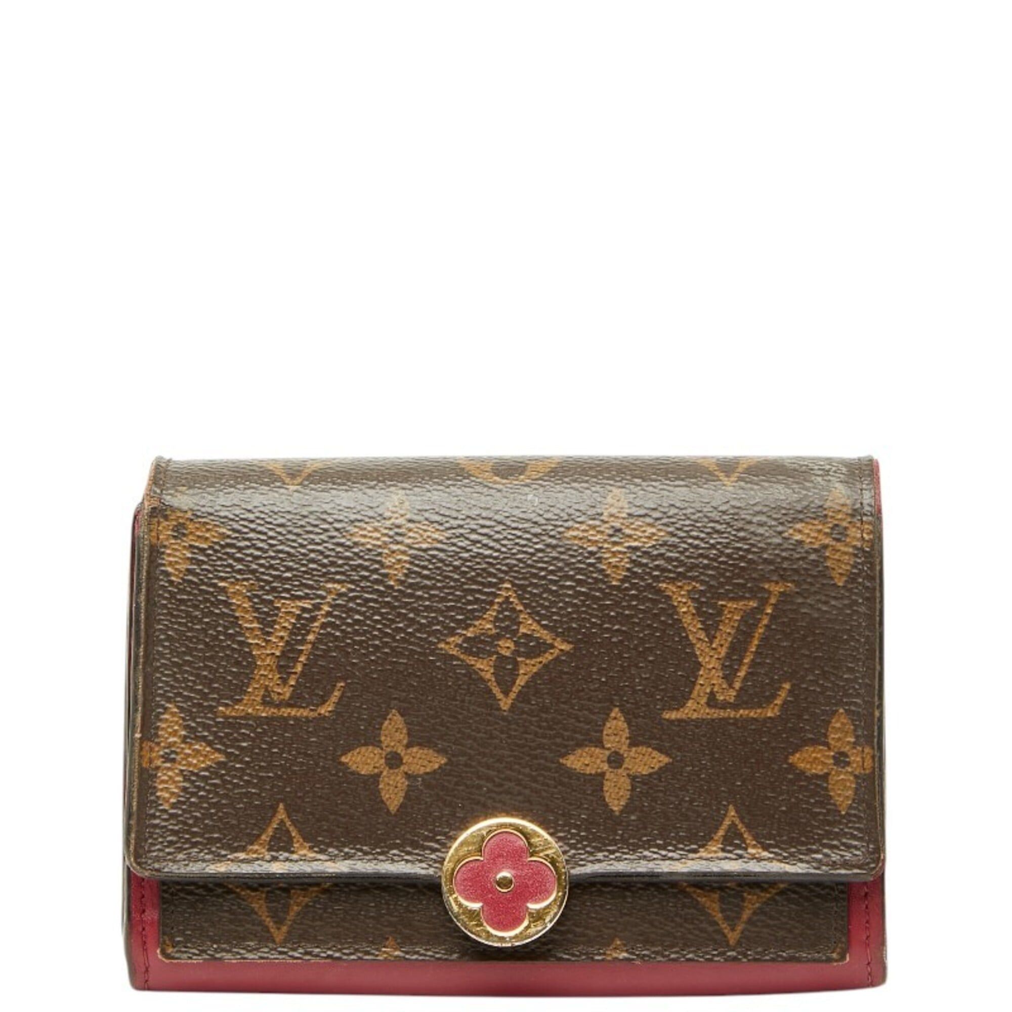 Louis Vuitton Louis Vuitton Monogram Portefeuille Flore Compact Bi-fold Wallet M64588 Brown Fuchsia Leather Women's LOUIS VUITTON Size ONE SIZE - 1 Thumbnail