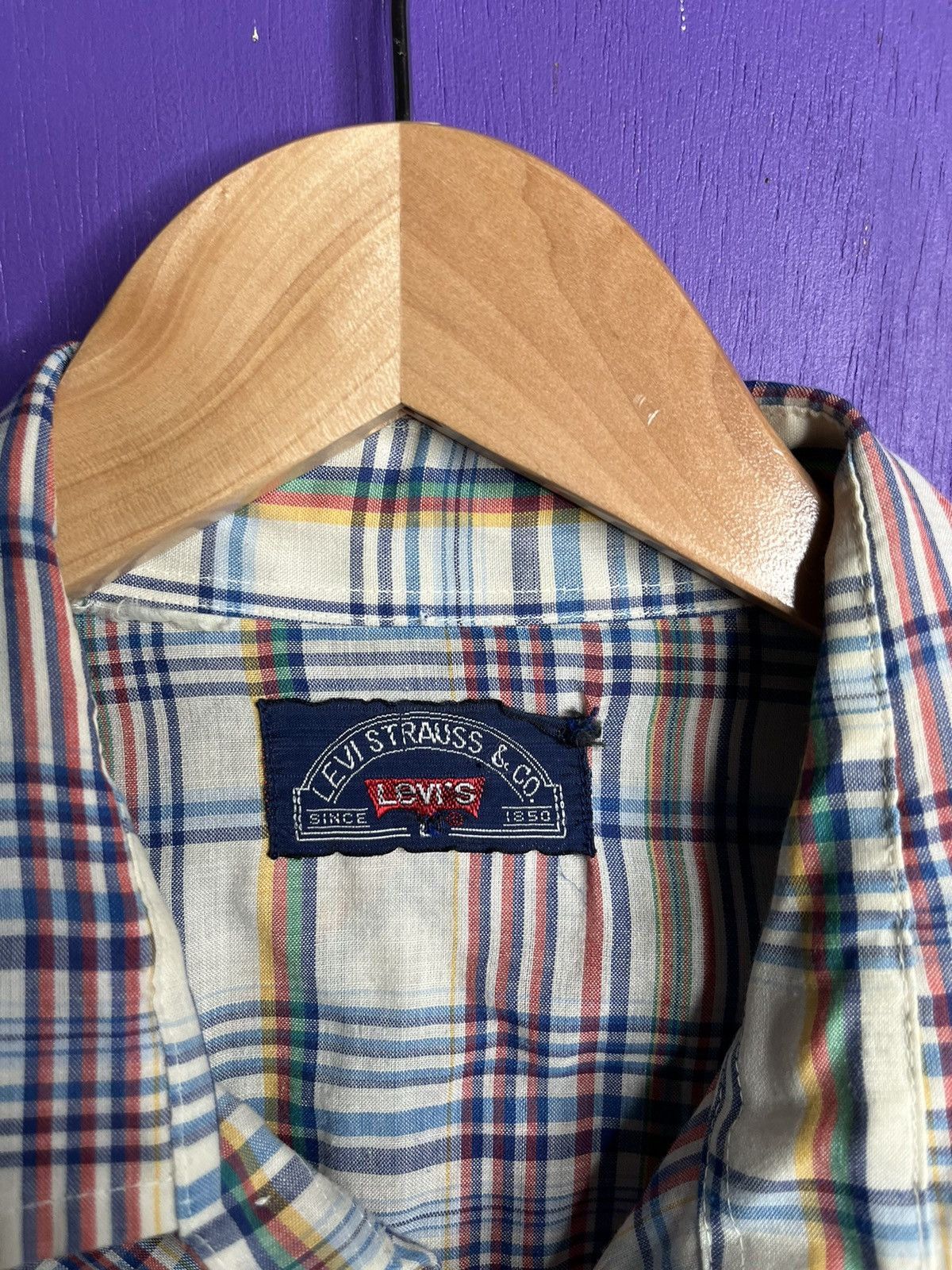 Levi's × Vintage Vintage 70s Levi’s plaid striped pattern pearl snap shirt Size US L / EU 52-54 / 3 - 4 Thumbnail