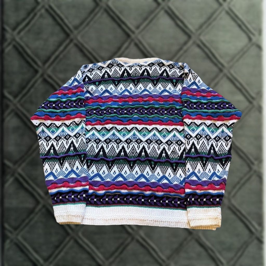 VINTAGE 90s Etchings Coogi Style 3D Cable Knit Multicolor Ramie Cotton Sweater M Men Crew Neck Pullover 90s