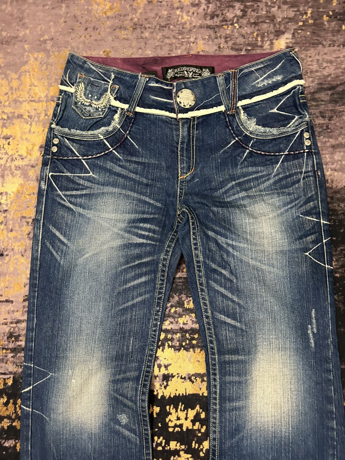 Tornado Mart Red Pepper Wing Back Embroidered Whiskered Jeans Size US 34 / EU 50 - 9 Thumbnail