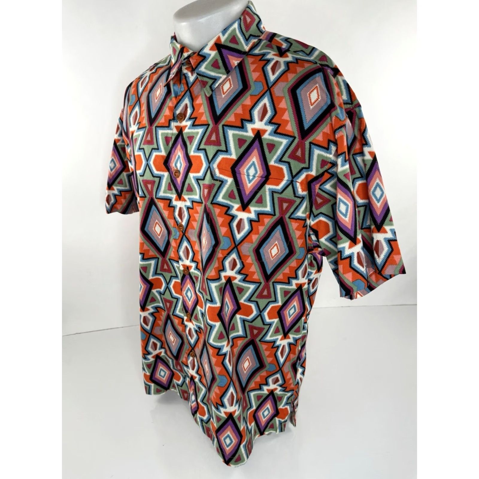 CO SAYULITA SHIRT CO AZTEC Southwestern Colorful XL / 2XL Shirt - EXCELLENT Shirt Men Short Sleeve Button-Up Multi Size US XXL / EU 58 / 5 - 2 Thumbnail