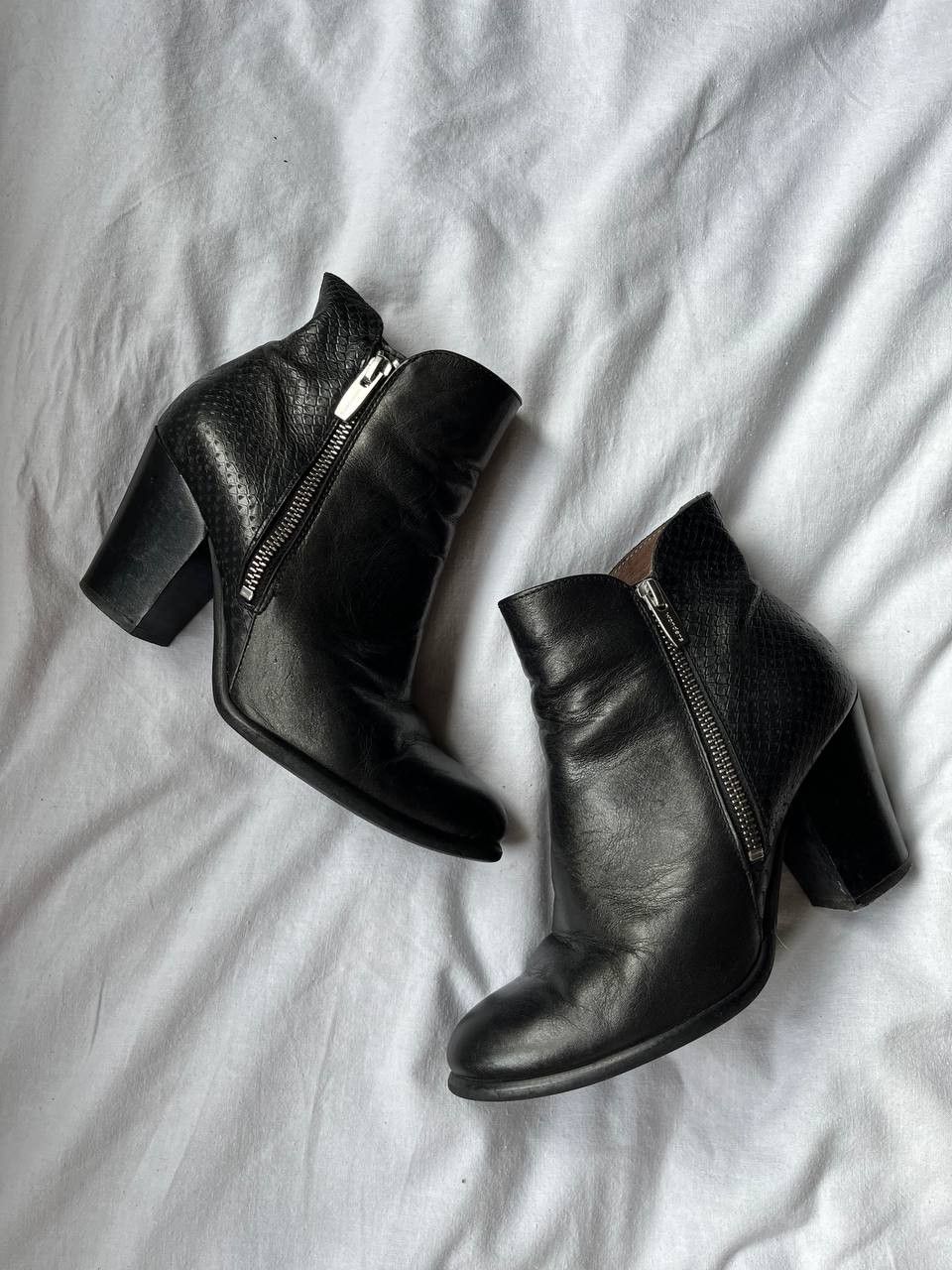 Other Wonders Spain black snake-embosed leather booties on heels Size US 6 / IT 36 - 6 Thumbnail