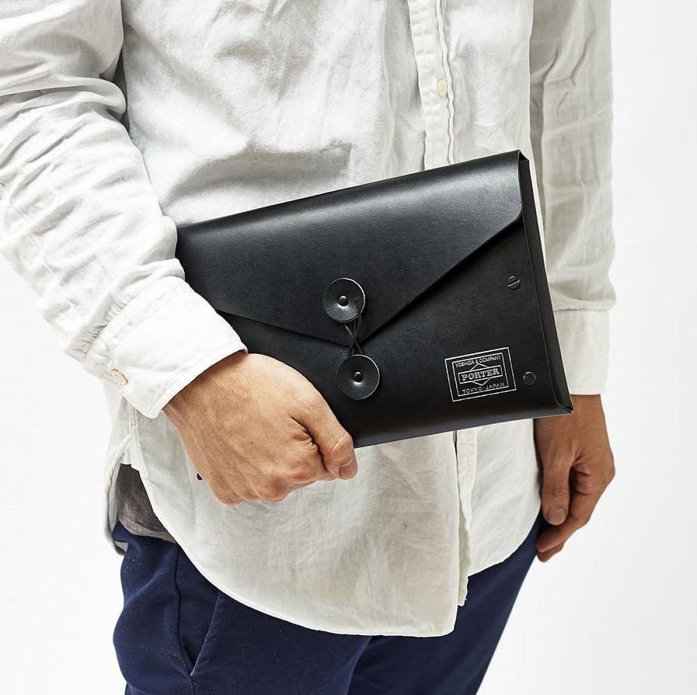 Black Leather Envelope Clutch