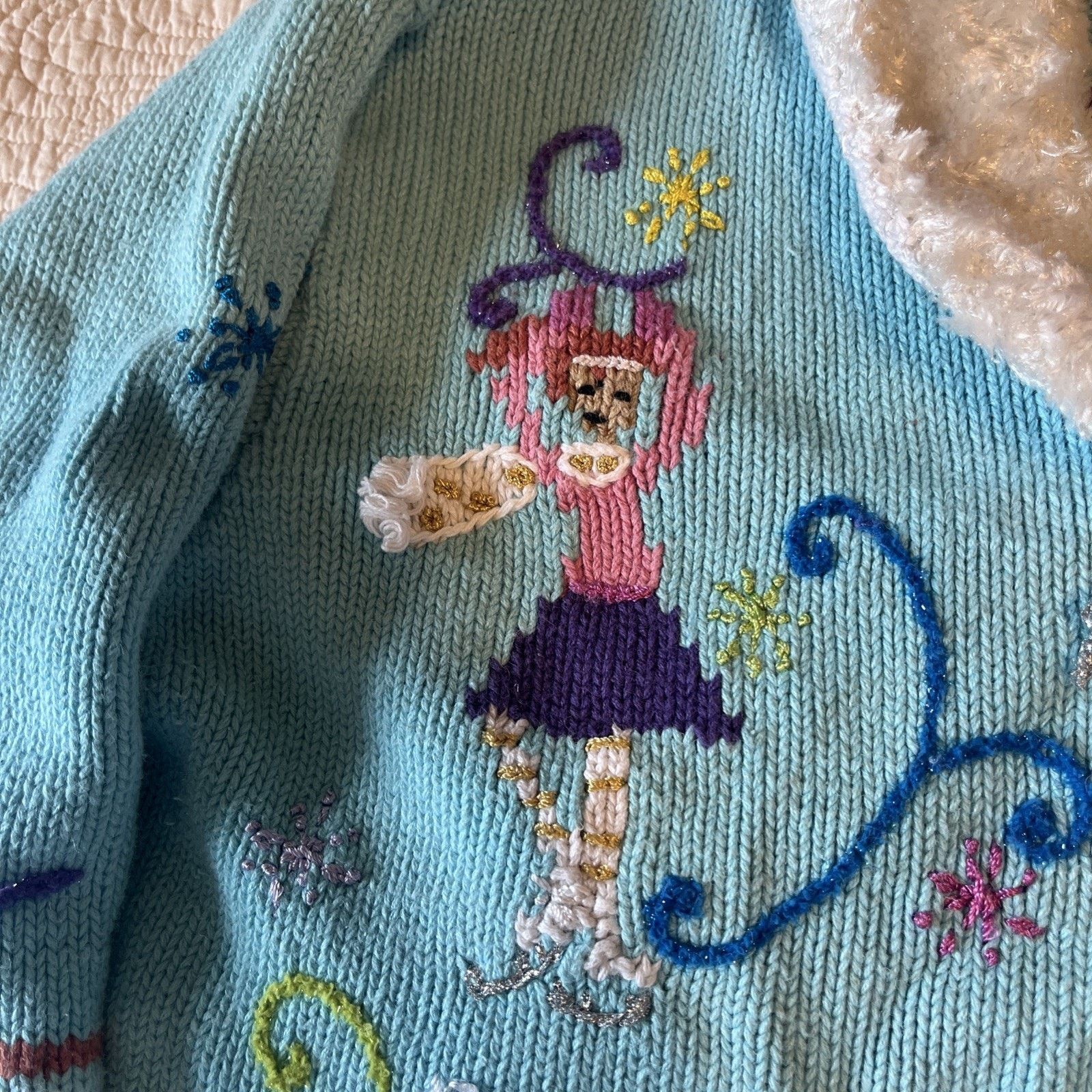 Other Vtg Storybook Knits HSN Size 1X Ice Skaters Cardigan Sweater Size XL / US 12-14 / IT 48-50 - 3 Thumbnail