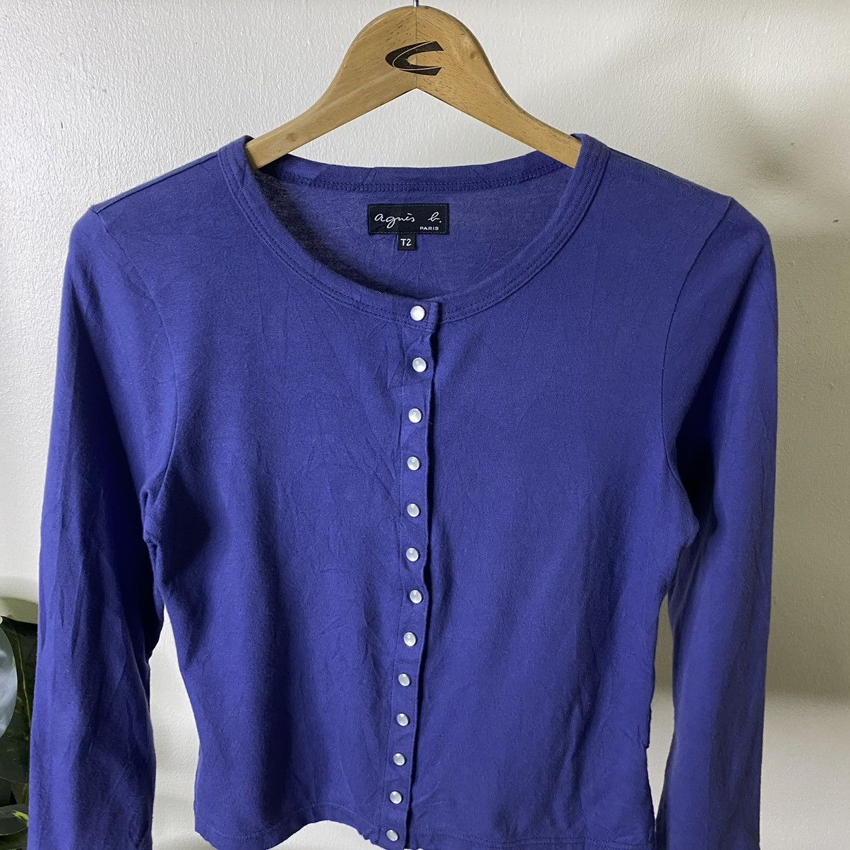 agnes b. Agnes B Pearl Snap Button LS Cropped T Shirt Size XS / US 0-2 / IT 36-38 - 2 Thumbnail