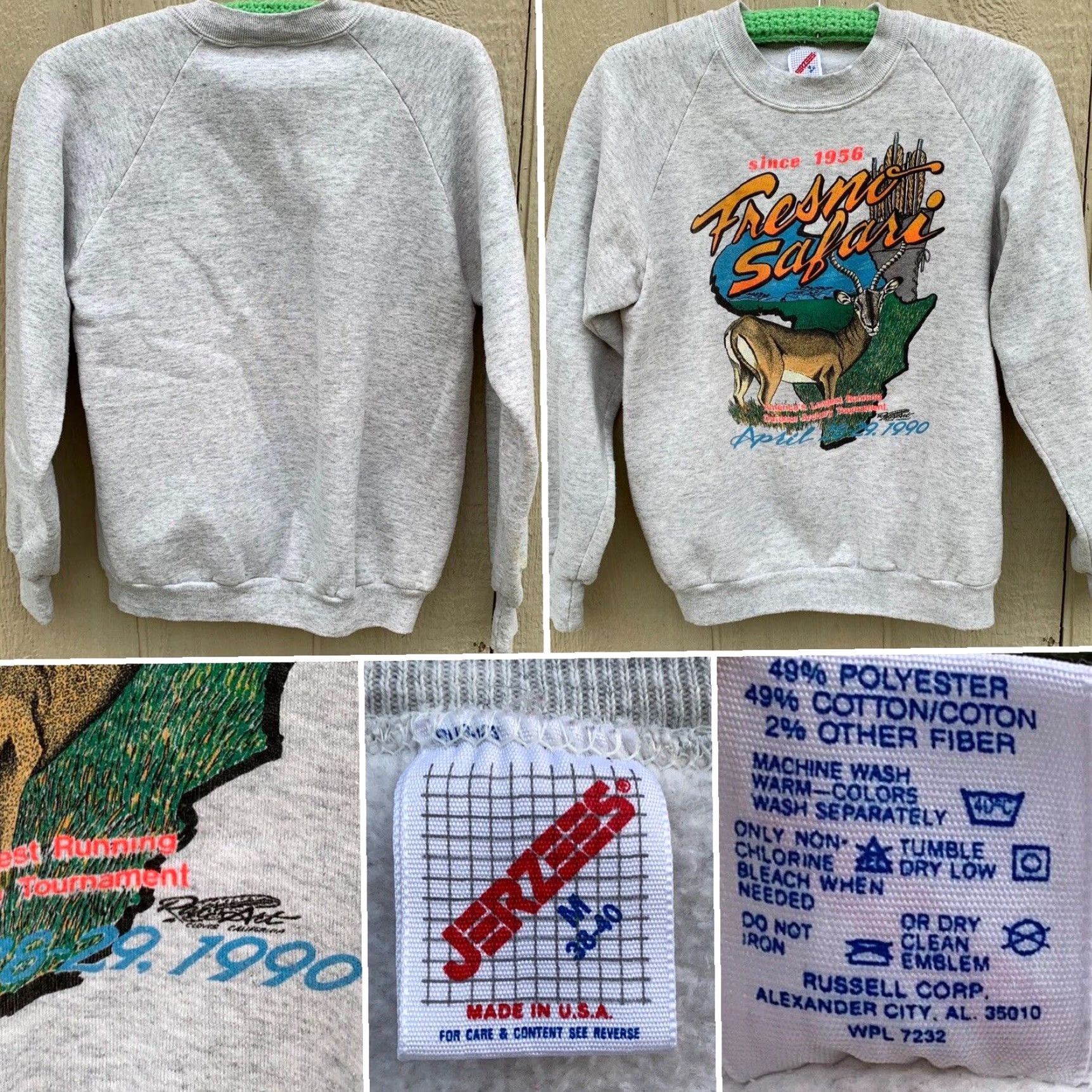 Jerzees VINTAGE Jerzees Sweatshirt Shirt - Fresno Safari Archery Raglan 1990s 90s - Gray Heather M Mens Adults 38-40 Size US M / EU 48-50 / 2 - 3 Thumbnail