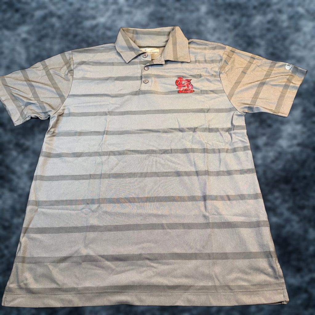 MLB VINTAGE MLB Combine St Louis Cardinals Mens Medium Grey Striped Performance Polo Shirt Size US M / EU 48-50 / 2 - 1 Thumbnail